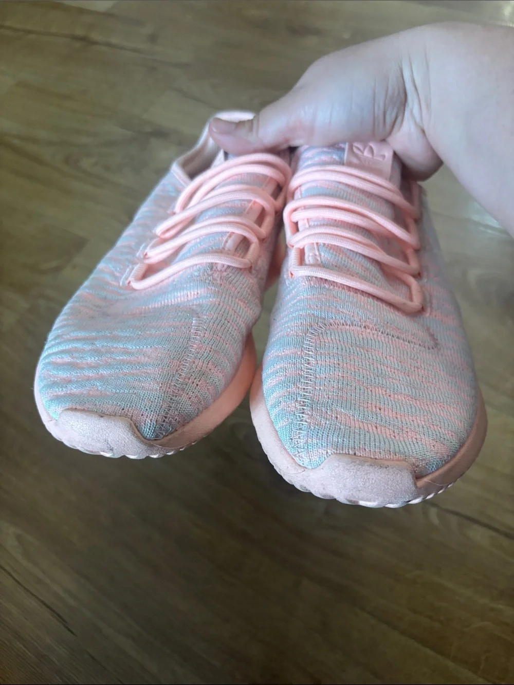 adidas Women’s Pink and Light Blue Knit Running Shoes